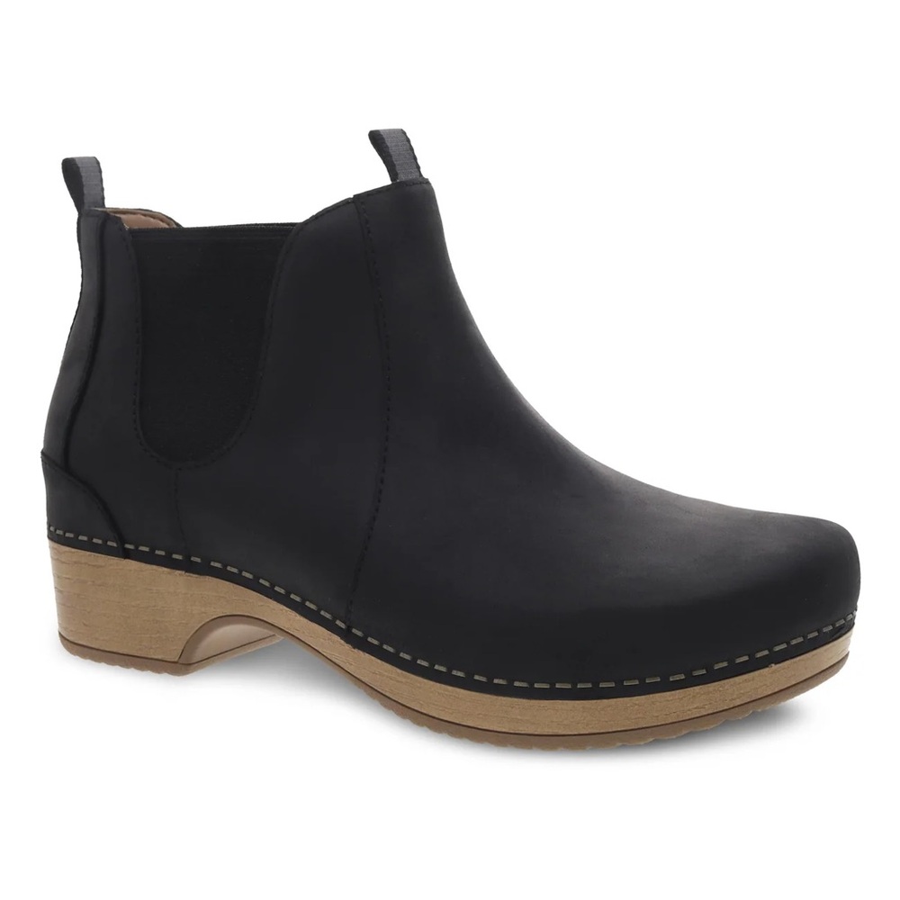 Dansko Becka Black Ankle Booties with Tan Heel NEW